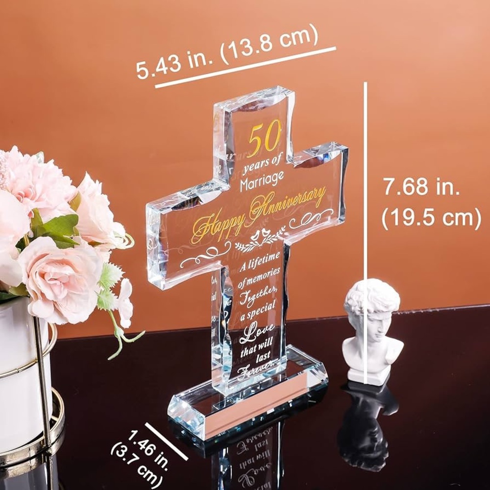 NEW IN BOX 50th Wedding Anniversary Cross Laser Engraved Glass Keepsake Gift - Picture 7 of 9